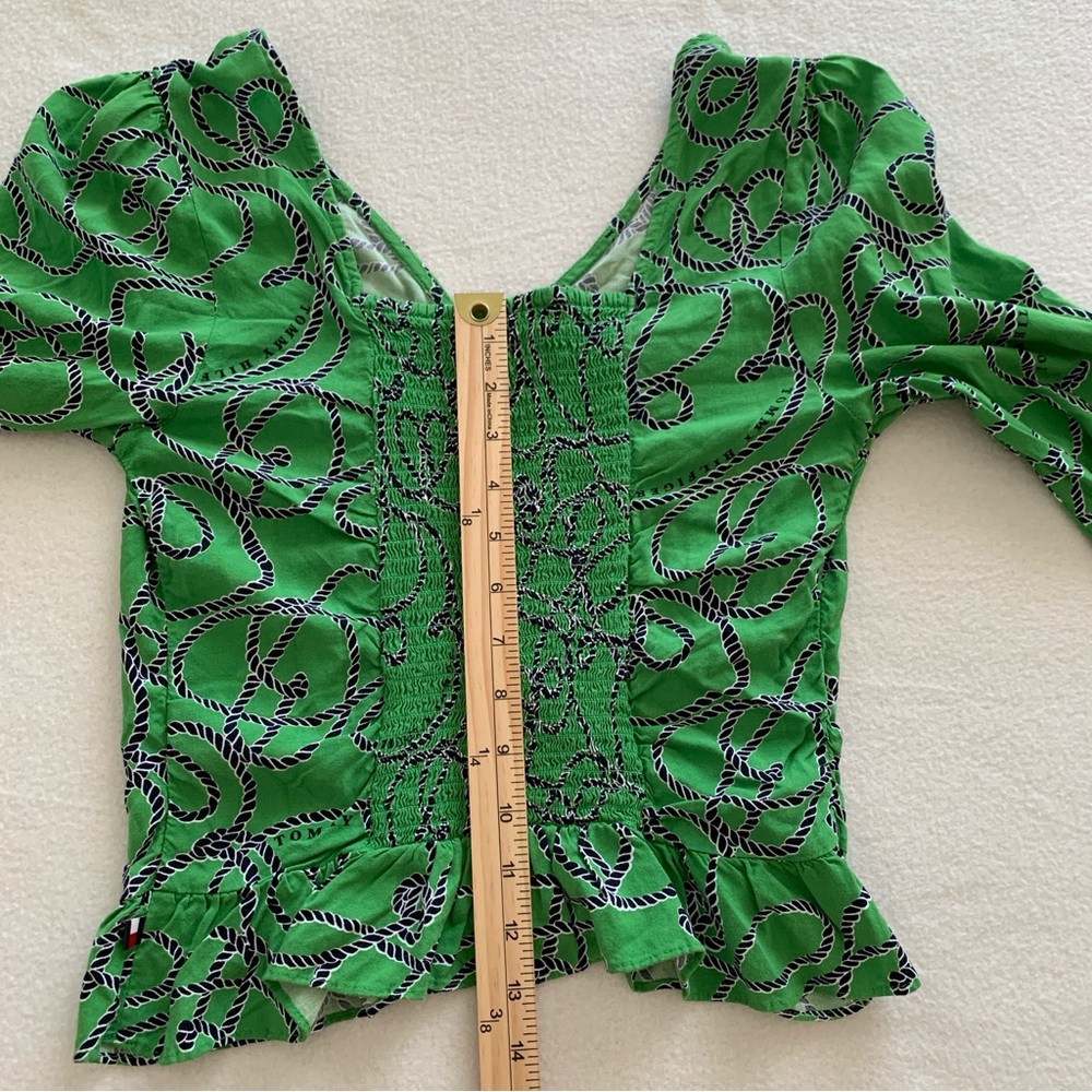 Tommy Hilfiger Top Women's Long Sleeve V Neck Smocked Back Crop‎ Green Size S - Picture 11 of 16
